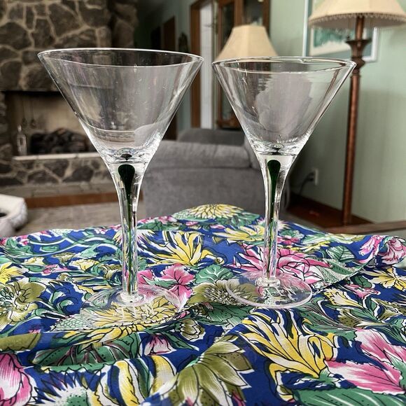 2 Tanqueray Gin Green Filament Long Stem Martini Glass Bar 6.75" No. TEN London - Picture 1 of 5